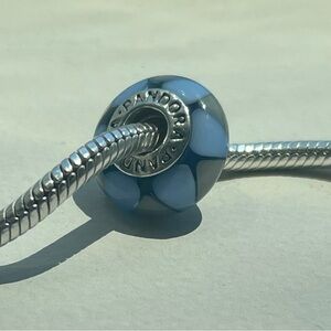 Retired Pandora Murano Glass Charm - Blue and Gray 790637